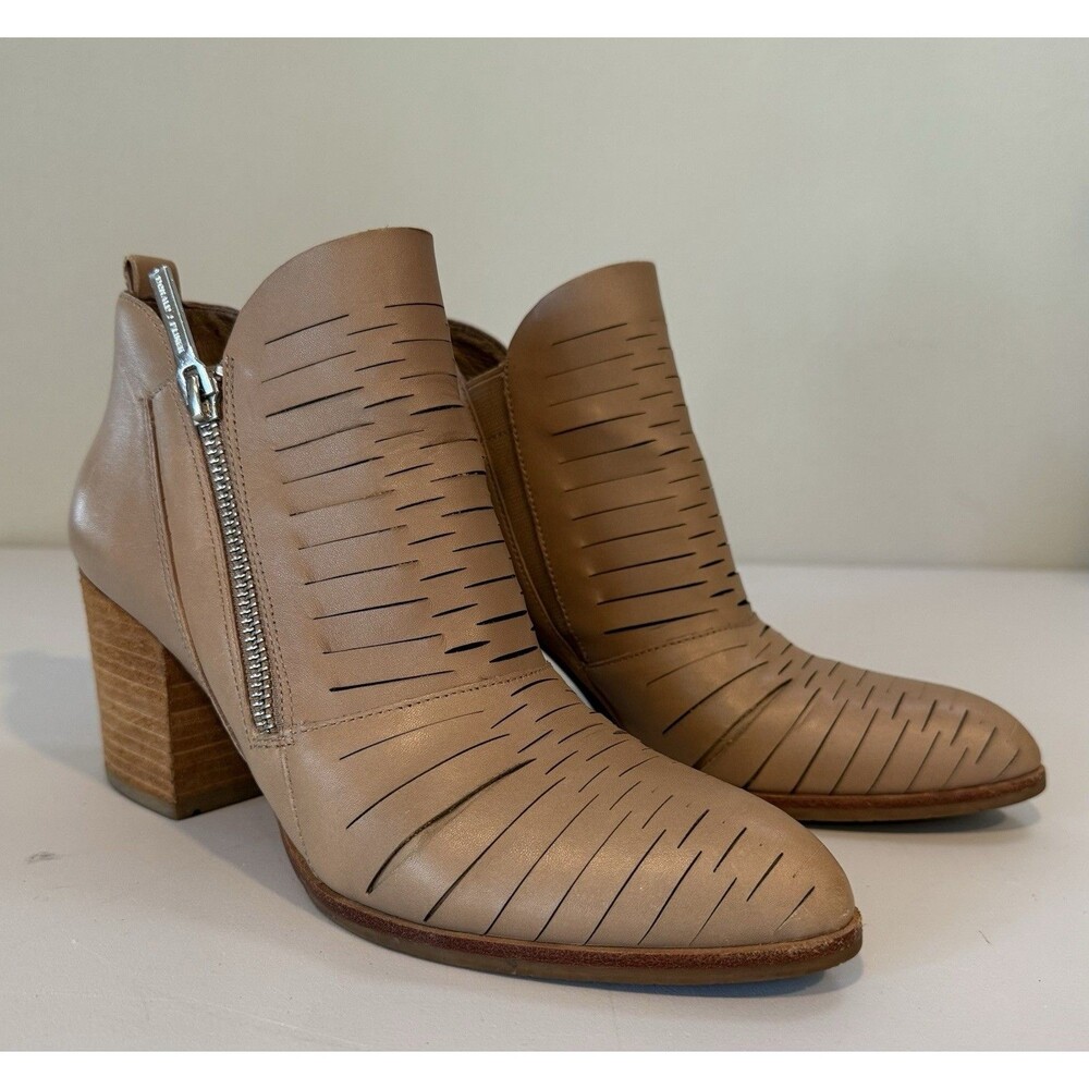 Donald J Pliner Womens Elton Leather Boots 7.5 Beige Cutout Block Heel
